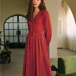 RIHOAS Red Polka Dot Pleated Midi Dress